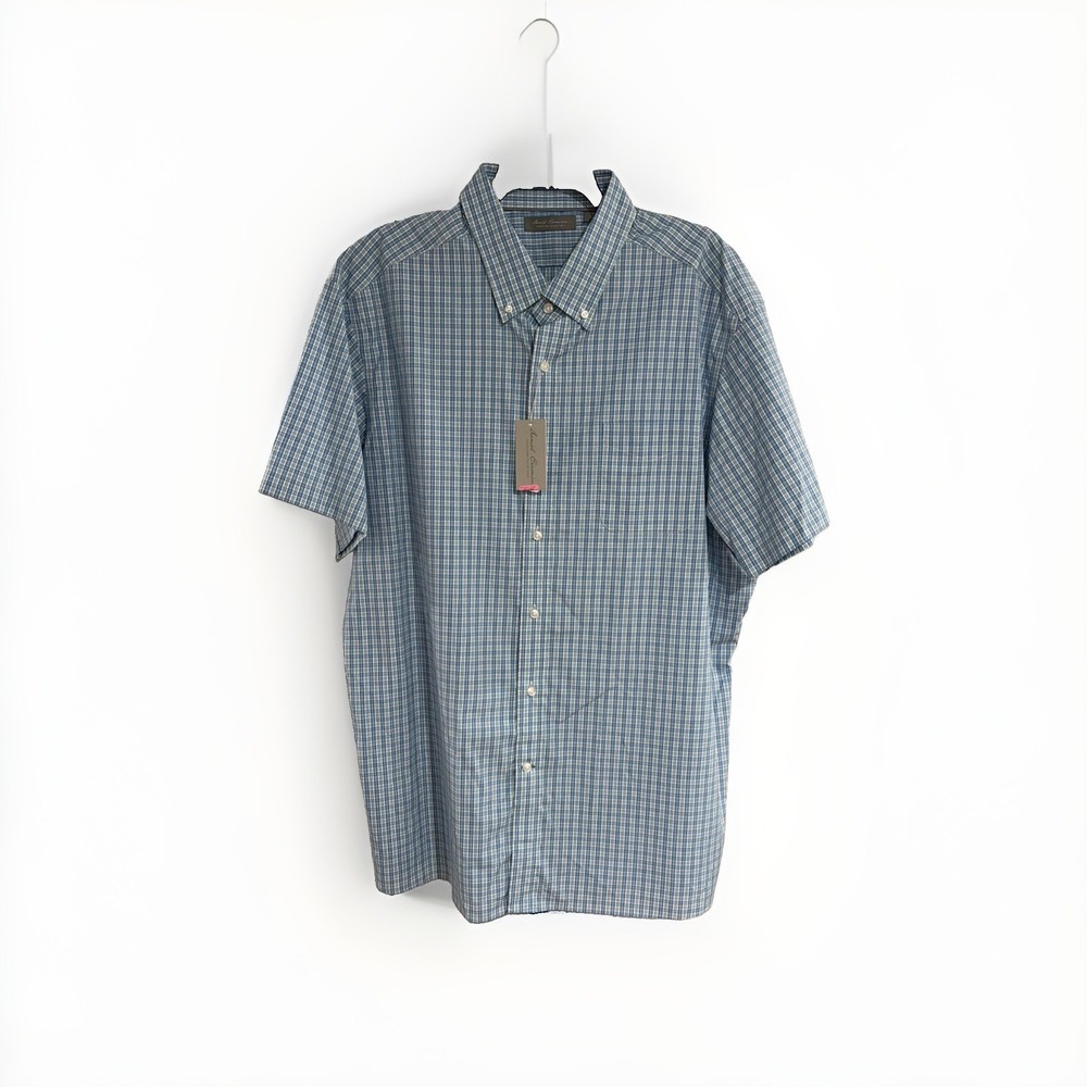 Daniel Cremieux Signature Mens XXL Blue Plaid Short Sleeve Button Shirt NWT F08